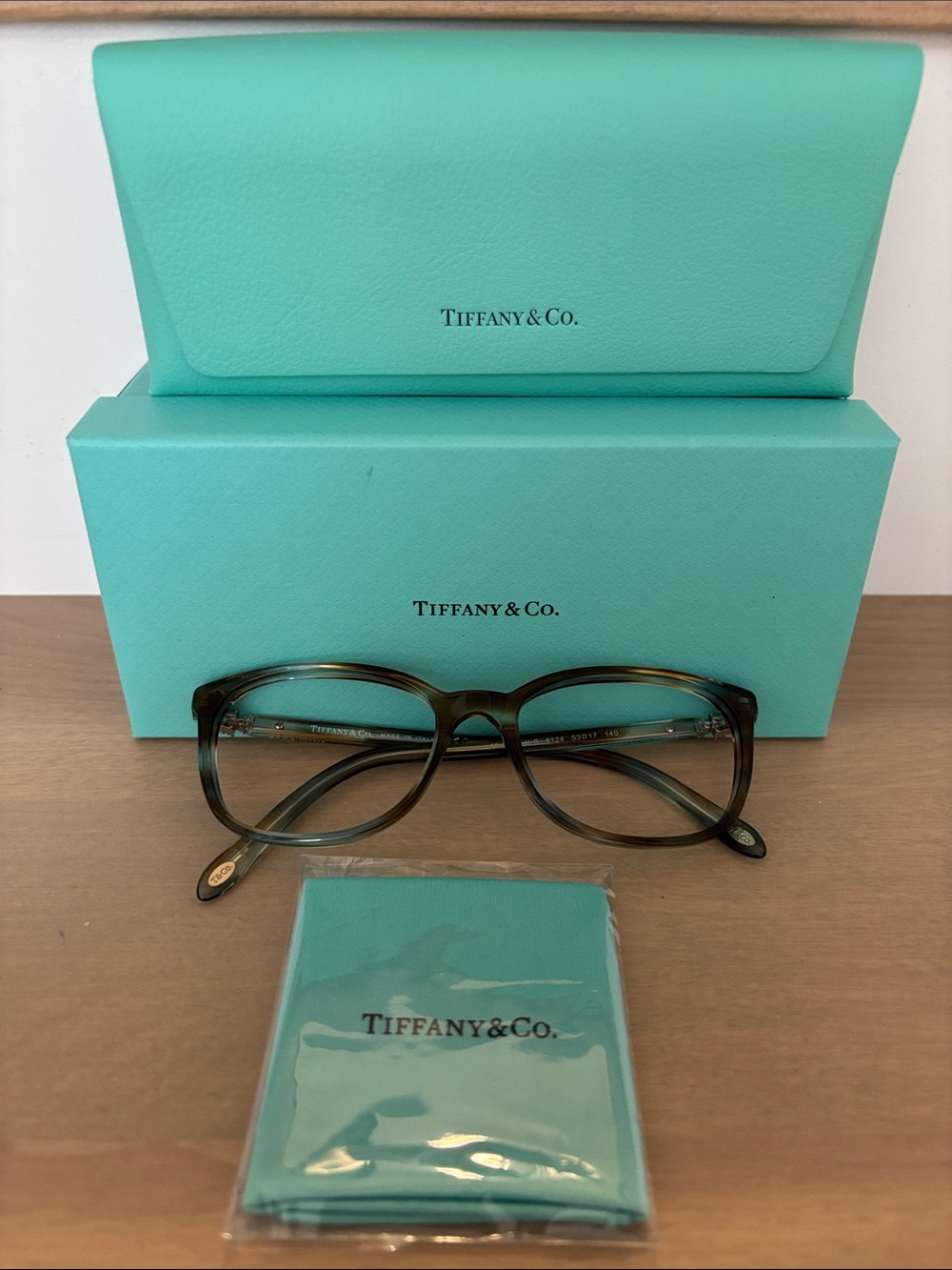 Tiffany & Co. Aqua/Brown Tortoise Cat-Eye Optical Frames Like New